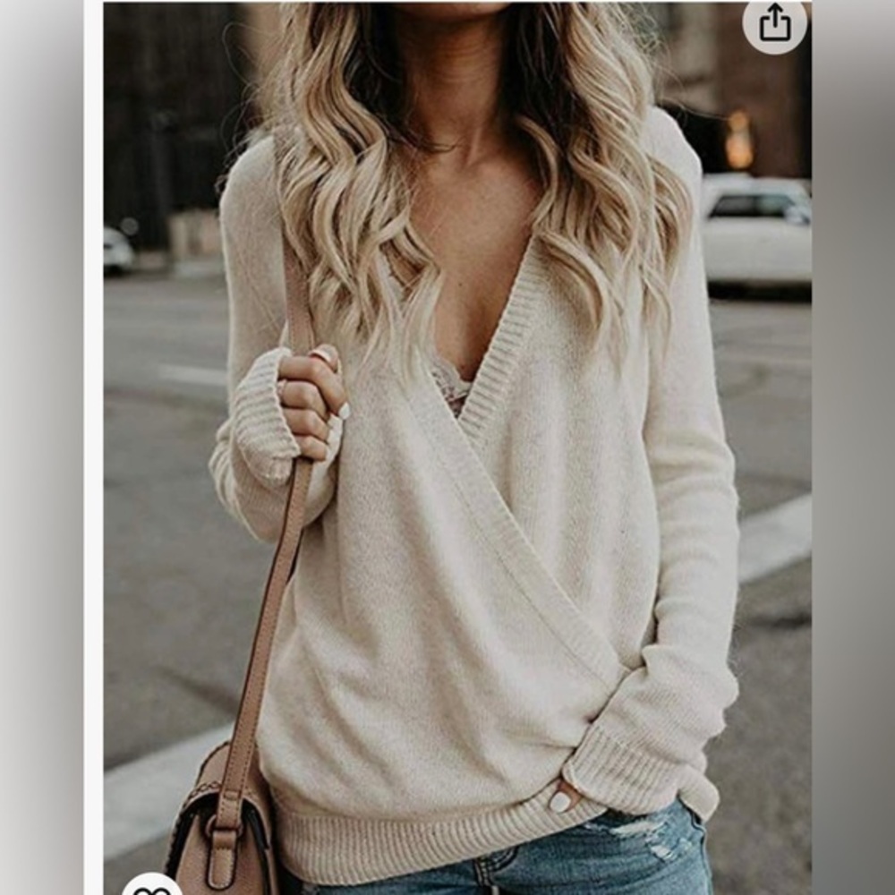 V-Neck Wrap Knit Sweater in Cream